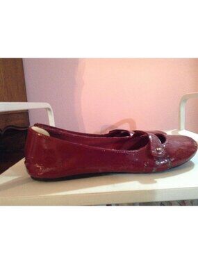 Red Faux Patent Leather American Eagle Mary Jane Flats, Burgundy